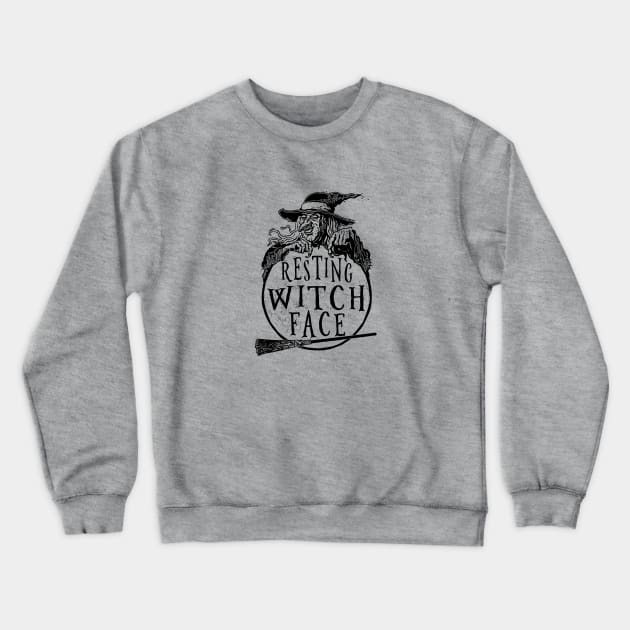 Resting Witch Face With Broom Crewneck Sweatshirt by Mudge